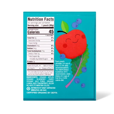 Organic Apple Blueberry Kale Fruit & Vegetable Puree Pouches - 38.04oz/12ct - Good & Gather™ 3 Organic Apple Blueberry Kale Fruit & Vegetable Puree Pouches - 38.04oz/12ct - Good & Gather™