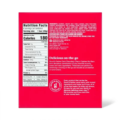 Dark Chocolaty Cherry Cashew With Other Natural Flavors Nut Bars - 8.4oz/6ct - Good & Gather™ 3 Dark Chocolaty Cherry Cashew With Other Natural Flavors Nut Bars - 8.4oz/6ct - Good & Gather™