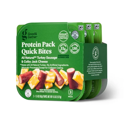 Colby Jack Cheese & Turkey Sausage Protein Pack Quick Bite - 4.5oz/3ct - Good & Gather™ 5 Colby Jack Cheese & Turkey Sausage Protein Pack Quick Bite - 4.5oz/3ct - Good & Gather™ - Image 3